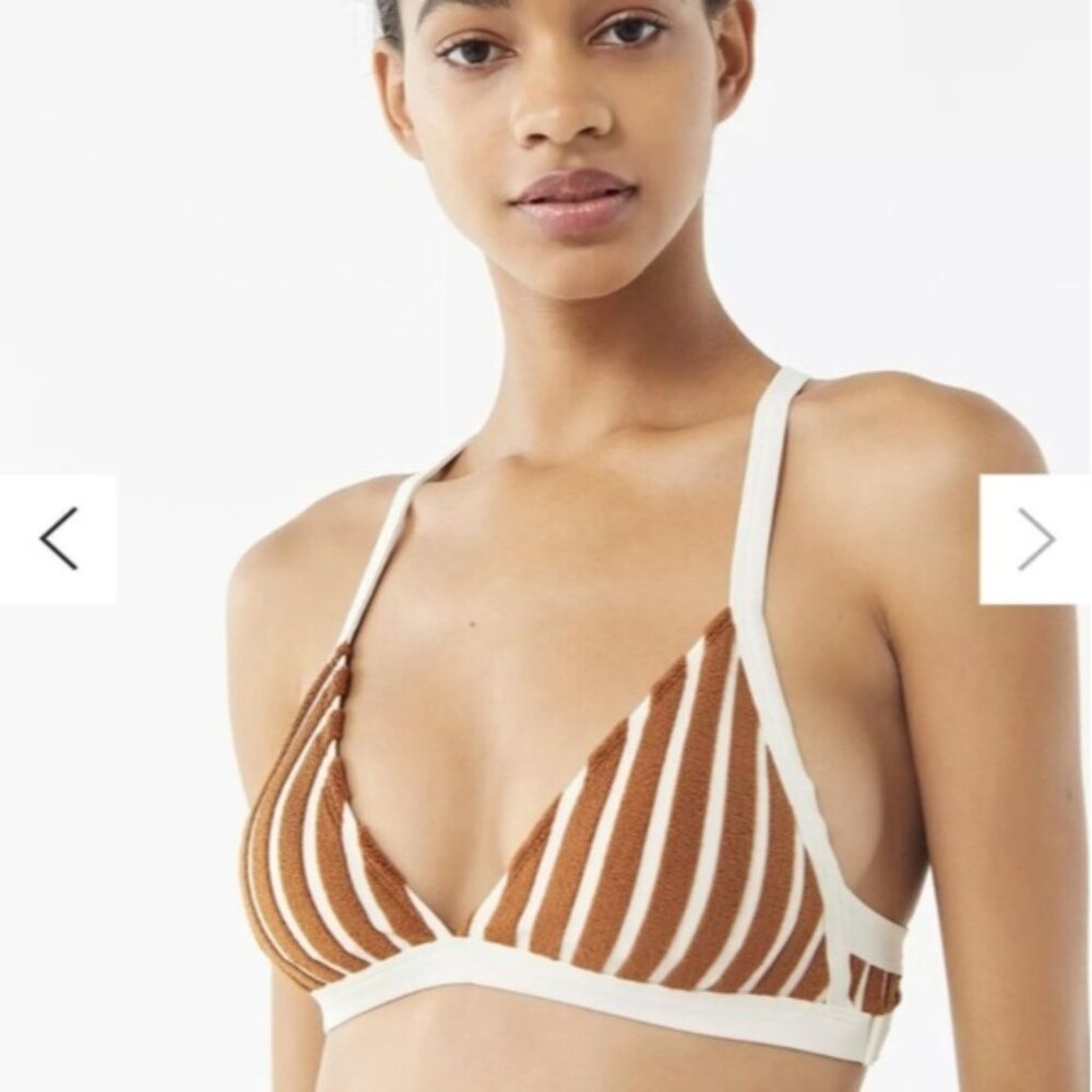 Urban Outfitters Out From Under Scooped Out Striped bikini top brown large NWT